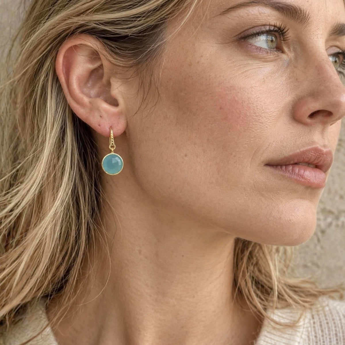 Charis Round Gemstone Earrings Aqua Onyx