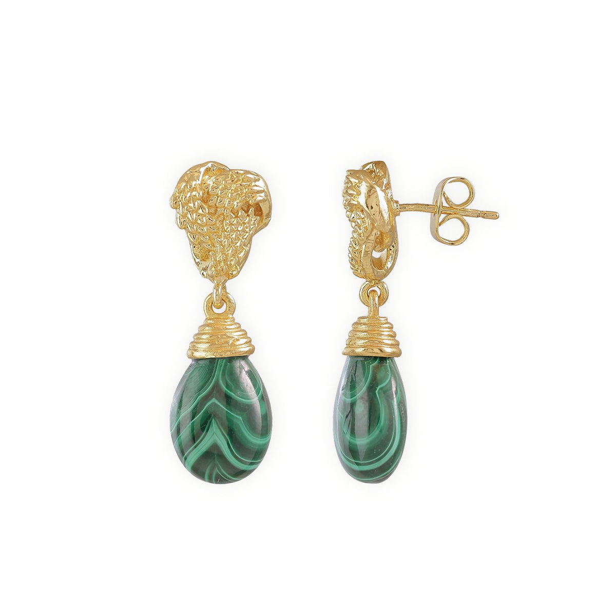 Knot Drop Gemstone Earrings Malachite
