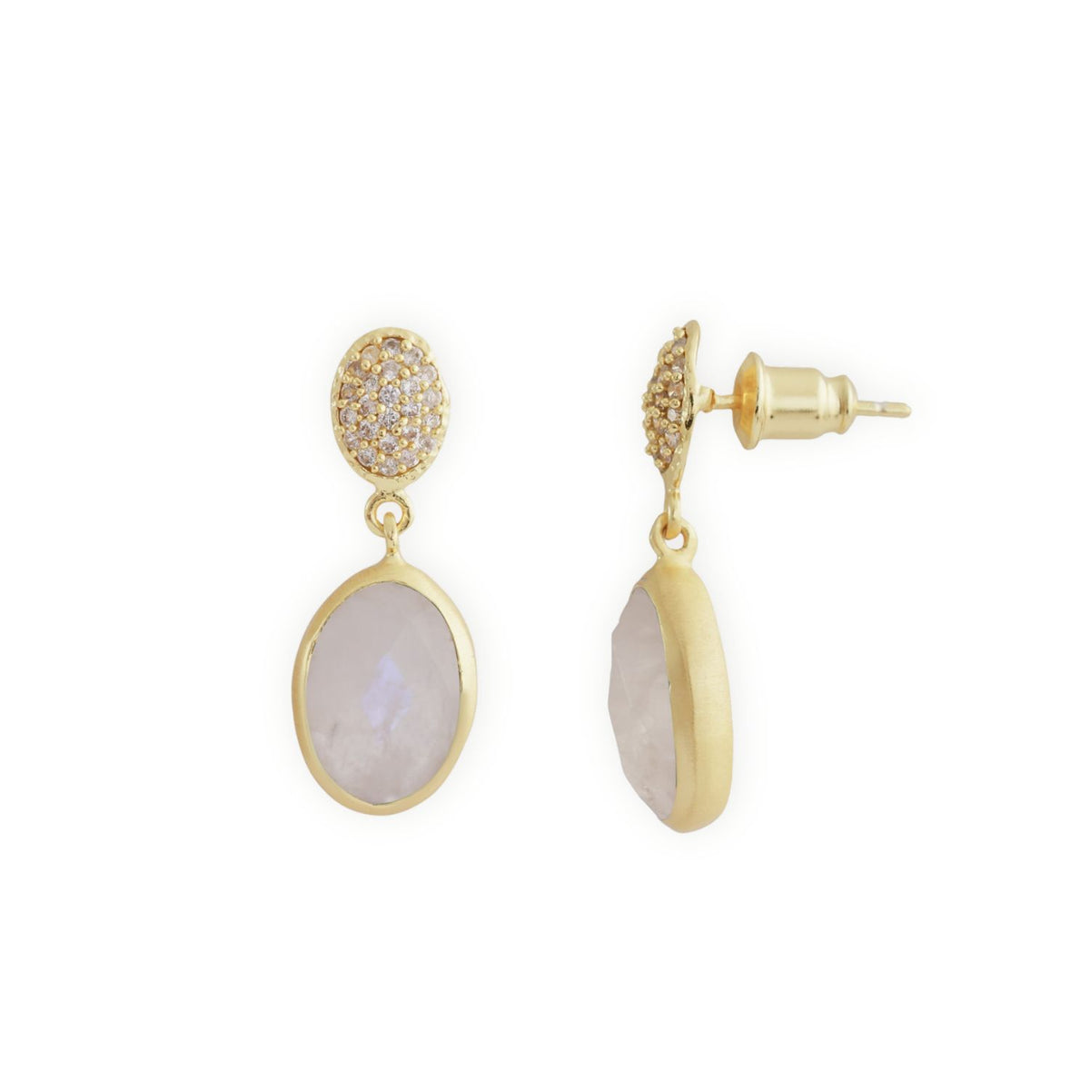Scintilla Pavé Gemstone Drop Earrings Moonstone, Cubic zirconia