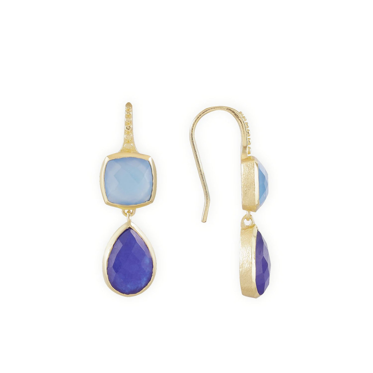 Charis Double Gemstone Earrings Blue Chalcedony & Blue Jade