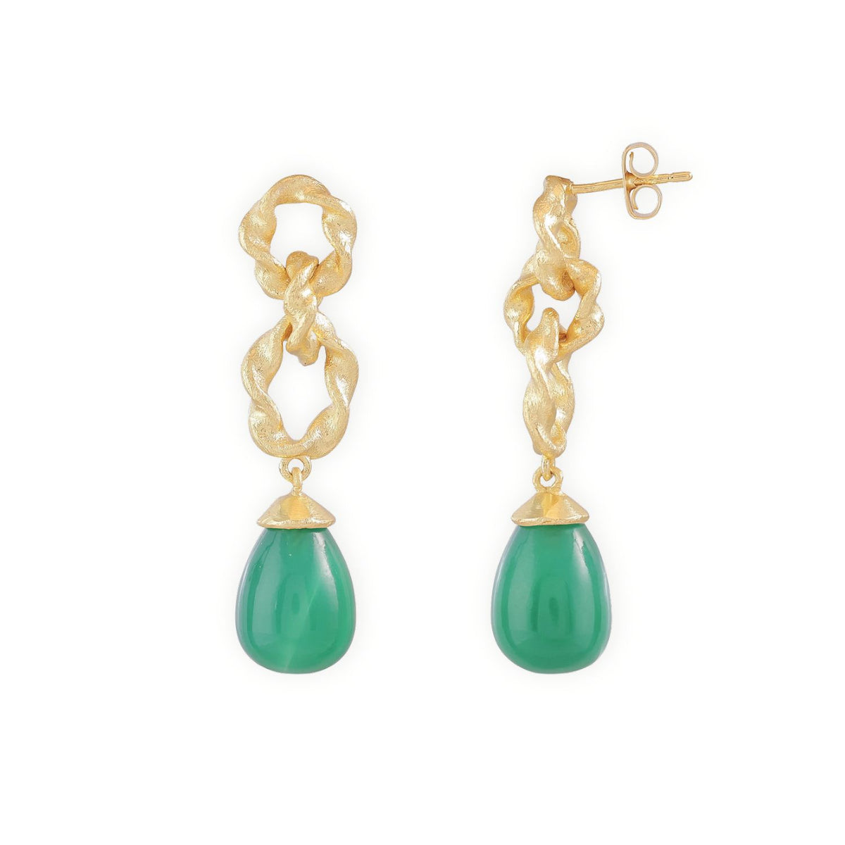 Moirai Double Twisted Loops Earrings Green Onyx