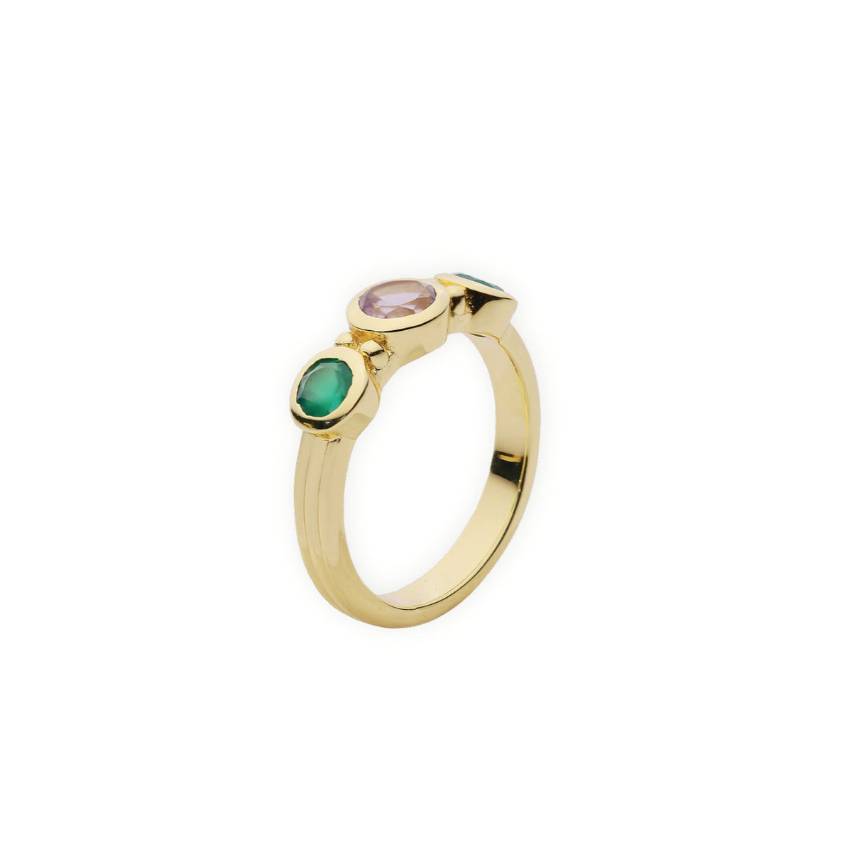 Iris Three Gemstones Ring Amethyst & Green Onyx