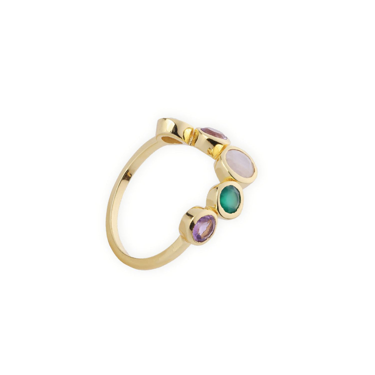 Iris Five Gemstones Ring Moonstone, Labradorite, Green Onyx & Amethyst
