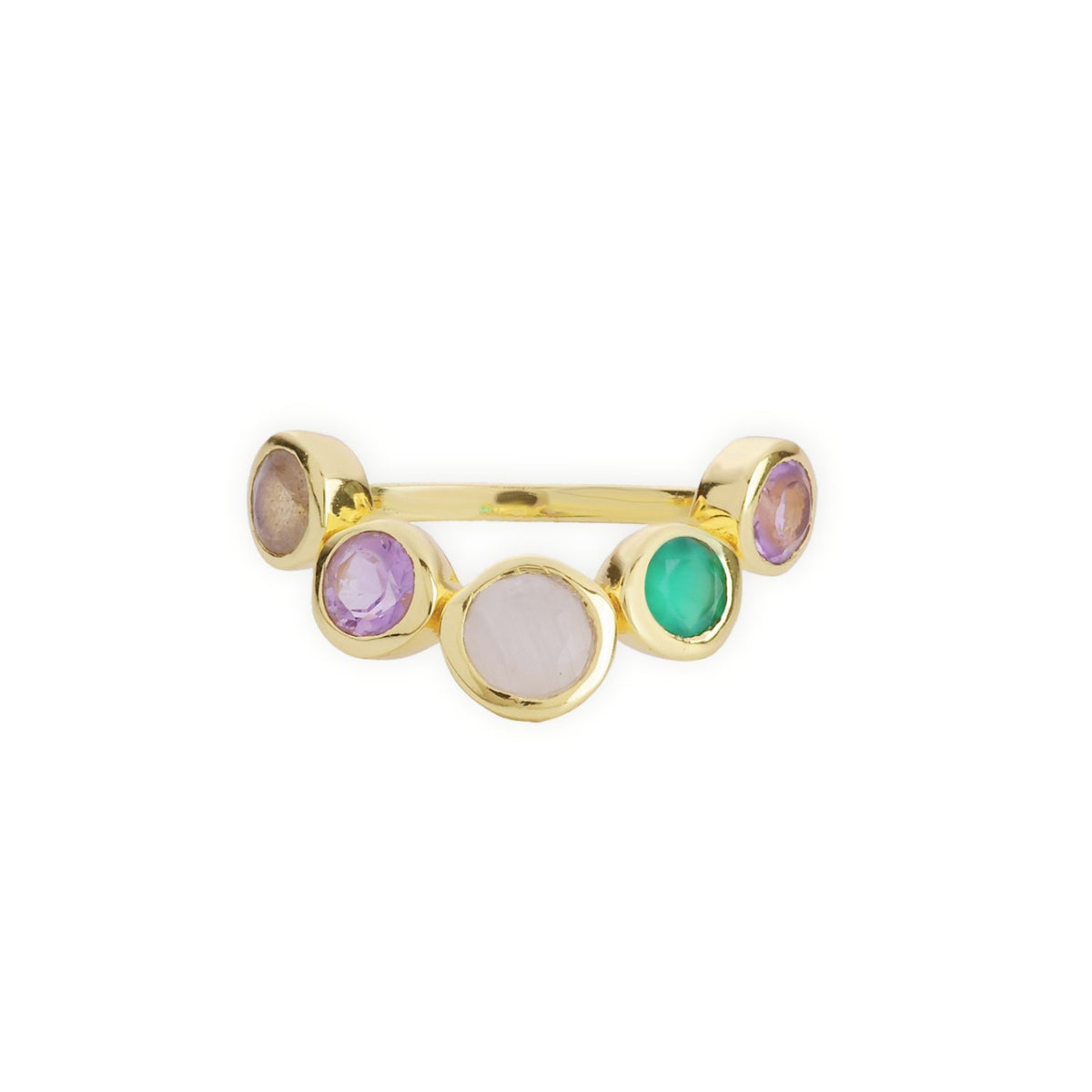 Iris Five Gemstones Ring Moonstone, Labradorite, Green Onyx & Amethyst