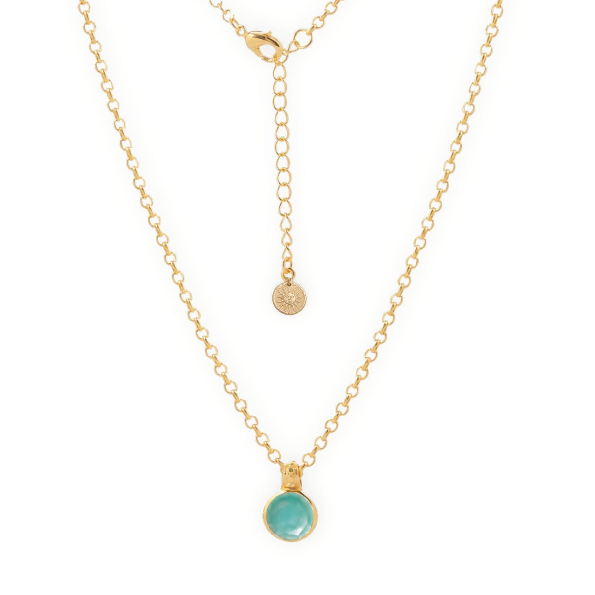 Charis Round Gemstone Necklace Aqua Onyx