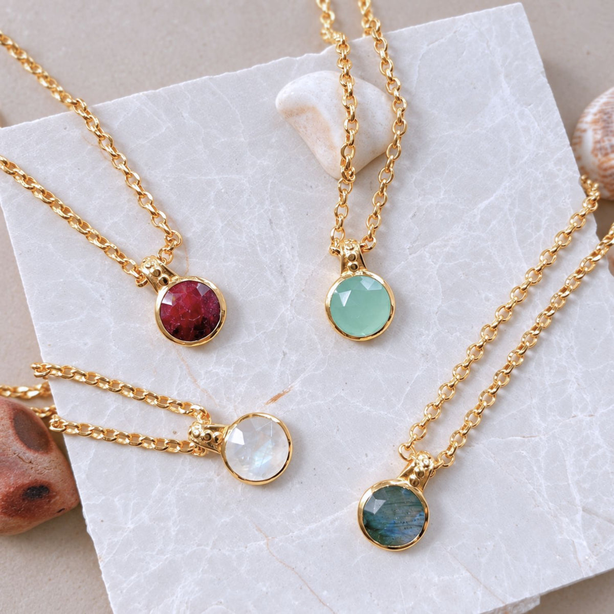 Charis Round Gemstone Necklace Aqua Onyx
