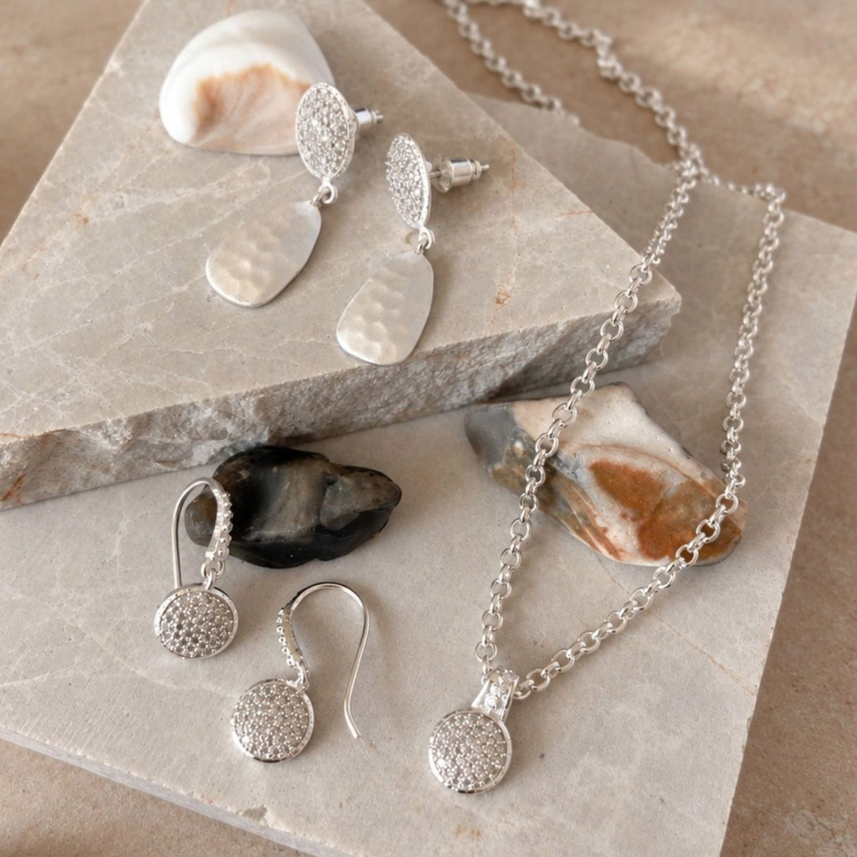 Scintilla Pavé Medallion Drop Earrings Silver