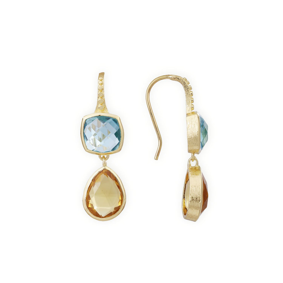 Charis Double Gemstone Earrings Blue Topaz & Citrine