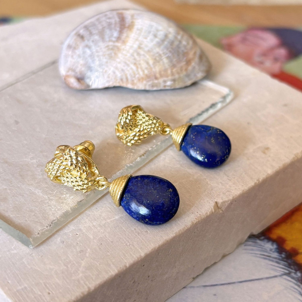 Knot Drop Gemstone Earrings Lapis