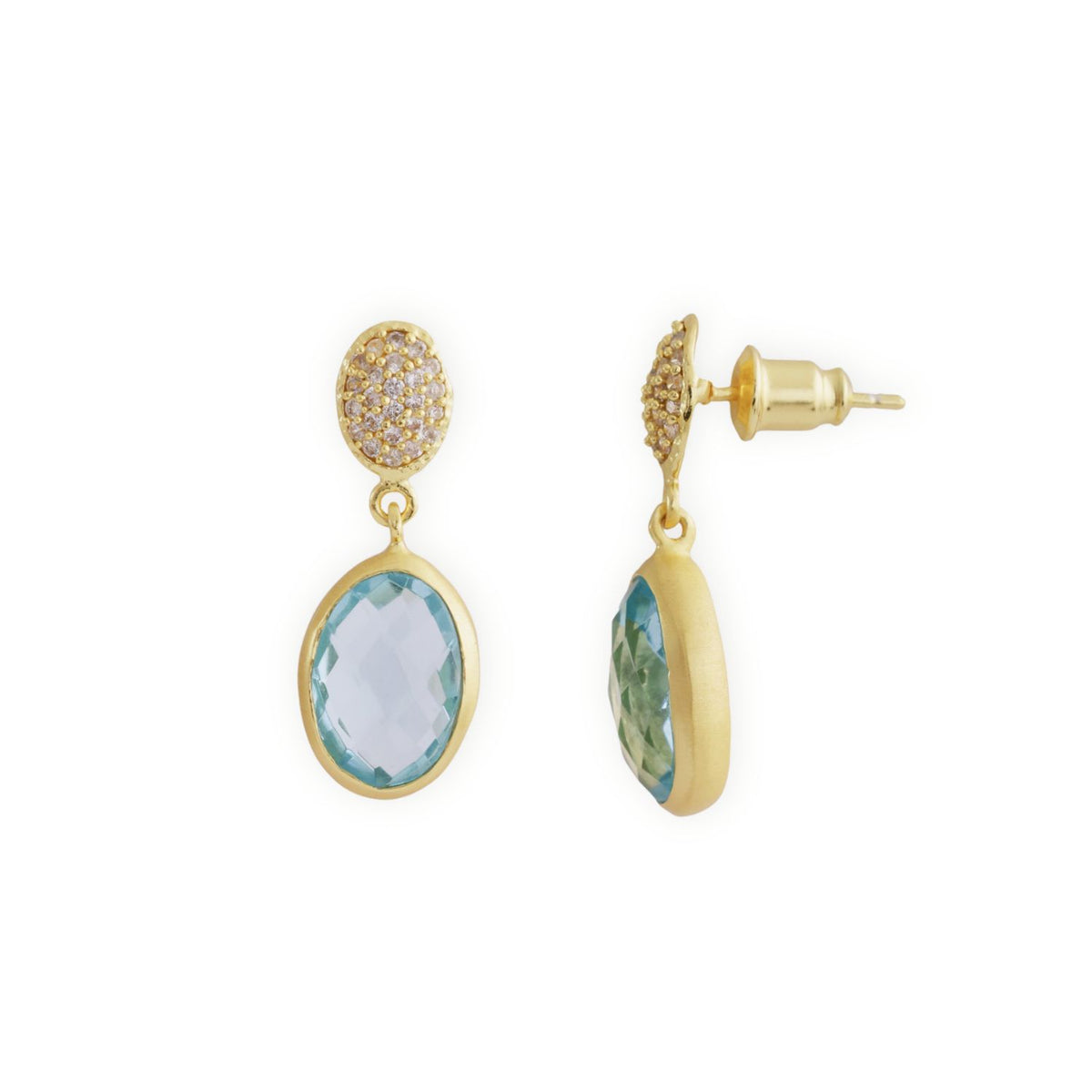 Scintilla Pavé Gemstone Drop Earrings Blue Topaz, Cubic zirconia