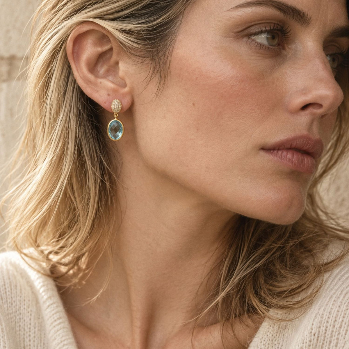 Scintilla Pavé Gemstone Drop Earrings Blue Topaz, Cubic zirconia