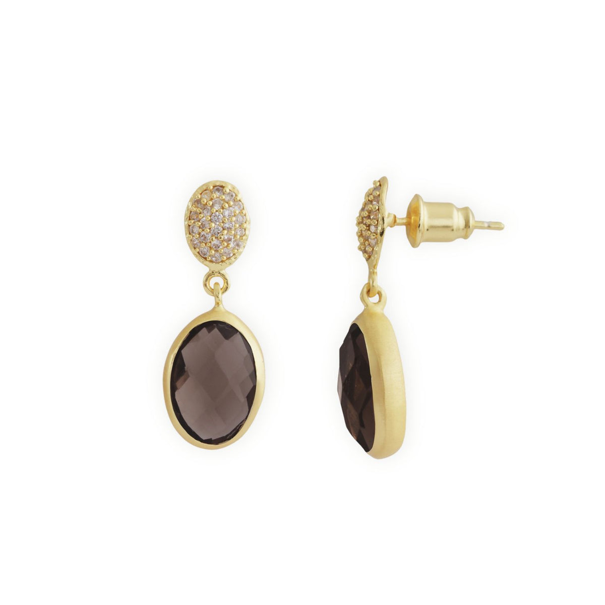 Scintilla Pavé Gemstone Drop Earrings Smoky Quartz, Cubic zirconia