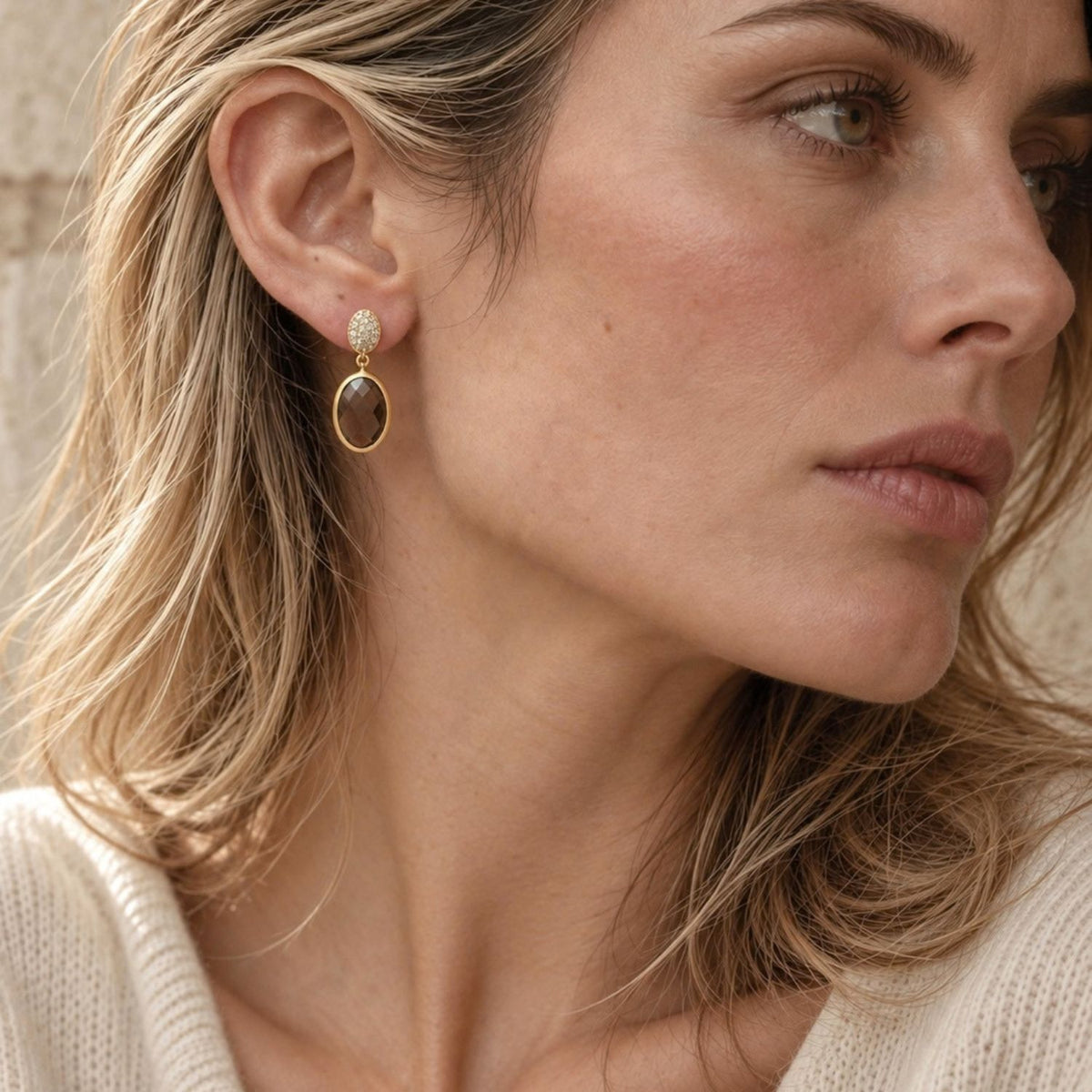 Scintilla Pavé Gemstone Drop Earrings Smoky Quartz, Cubic zirconia