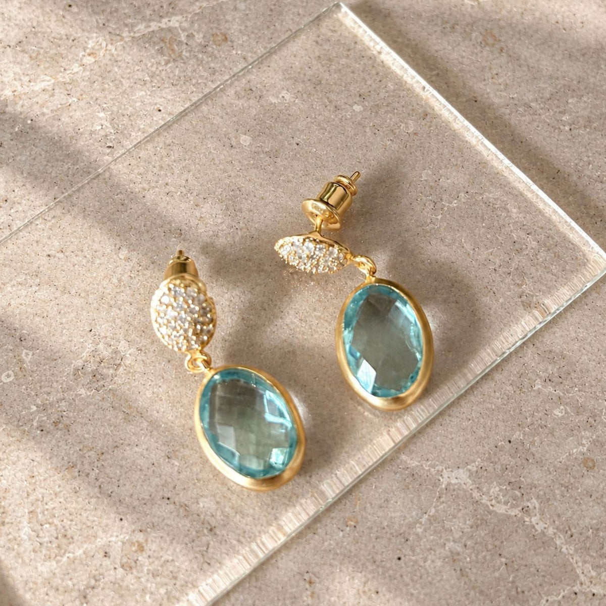 Scintilla Pavé Gemstone Drop Earrings Blue Topaz, Cubic zirconia