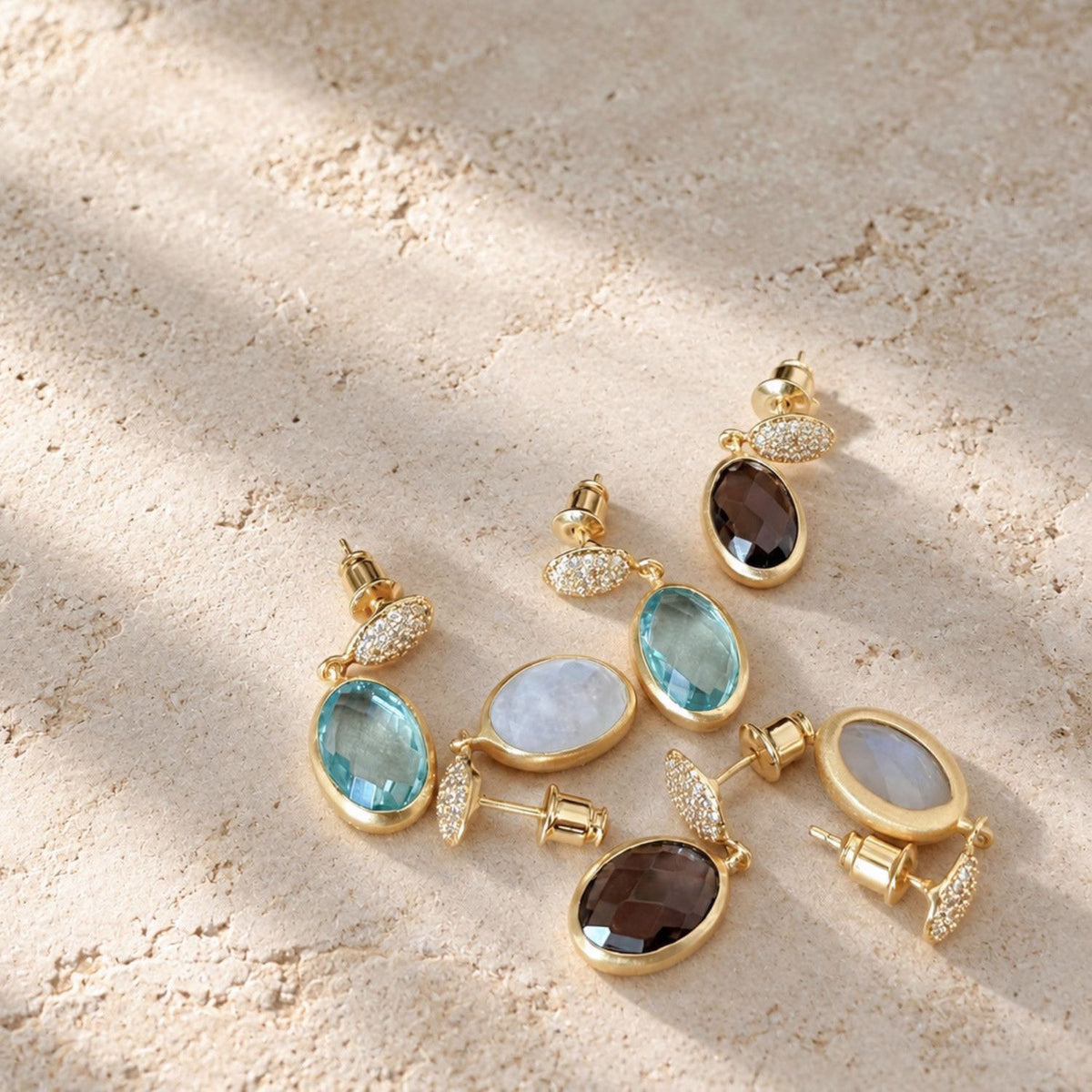 Scintilla Pavé Gemstone Drop Earrings Moonstone, Cubic zirconia