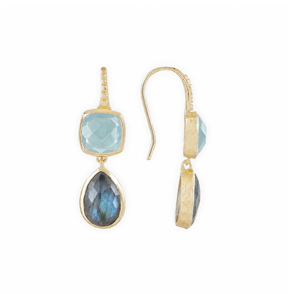 Charis Double Gemstone Earrings Aqua Onyx & Labradorite