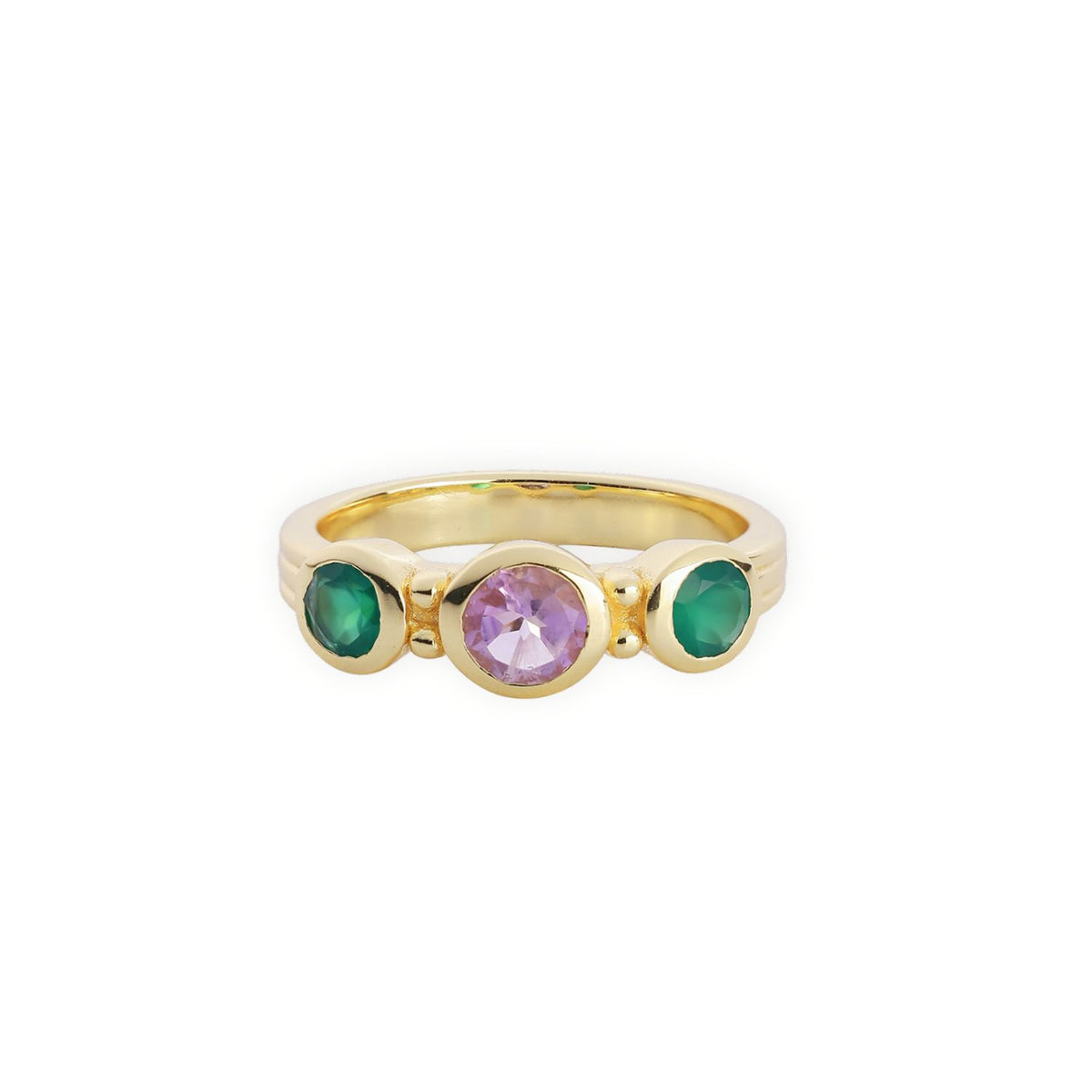 Iris Three Gemstones Ring Amethyst & Green Onyx